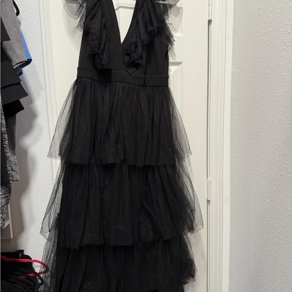 Black Ruffled Maxi Dress - Picture 2 of 6
